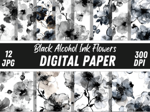 Download Luxury Black Alcohol Ink Flowers Pattern - Premium Resources